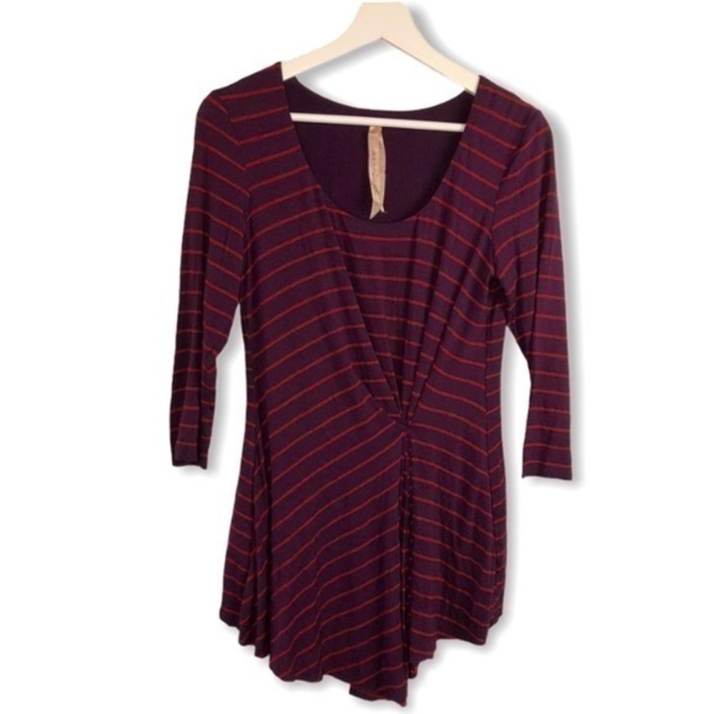 Bailey44 Purple Red Stripe 3/4 Sleeve Blouse Top